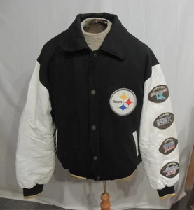 Vintage Black & White  Leather & Wool Pittsburgh STEELERS 4-Time Jacket Men's L - Picture 1 of 9
