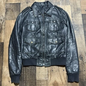 Vintage Fitted Leather Bomber Jacket If Six Was Nine LGB Style Size Medium Y2K - Bild 1 von 8