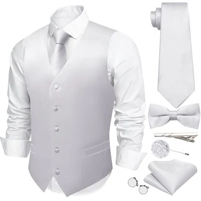 Men's Vest Tie Set Bow Tie Satin V-Neck Solid Colors Suit 3X-Large Heather Grey - Image 1 of 4