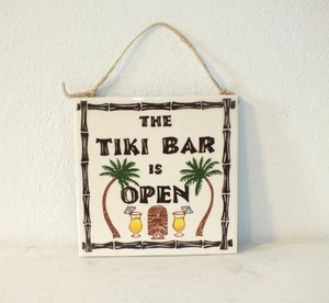 Ceramic Tile Tiki Bar Is Open Sign 6 x 6 - Picture 1 of 6