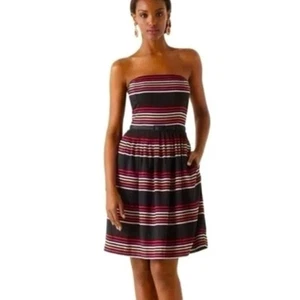White House Black Market Strapless Dress size 2 Pink Orange Striped Fit Flare - Picture 1 of 7