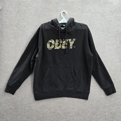 Obey Women Hoodie M Black Fleece Streetwear Logo Drawstring Oversized - Image 1 of 4