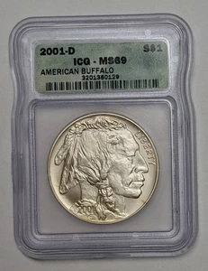 2001 D Uncirculated Buffalo $1 Commemorative Silver Dollar ~ ICG MS69 - Picture 1 of 4