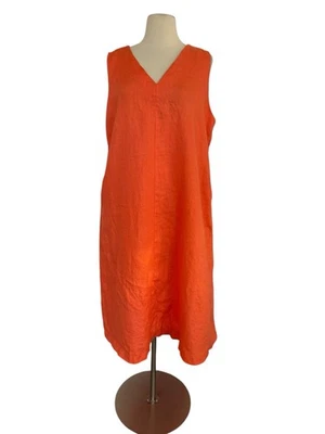 Philosophy Linen Swing Midi Dress with Pockets Flowy Lagenlook in Coral SZ XL - Image 1 of 4