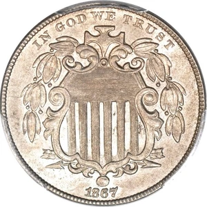1867 5C No Rays Shield Nickel PCGS AU55 - Picture 1 of 3