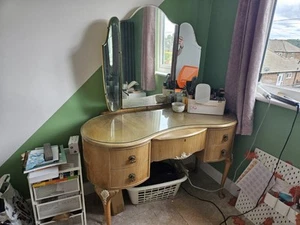 Cabinet Works LTD Antique Bleached Walnut Dressing Table with Mirror and Drawers - Picture 1 of 3