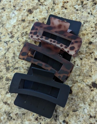 Paquete de 3 pinzas para el cabello rectangulares Noir de 4" garra leopardo marrón negro Foto 1 de 4