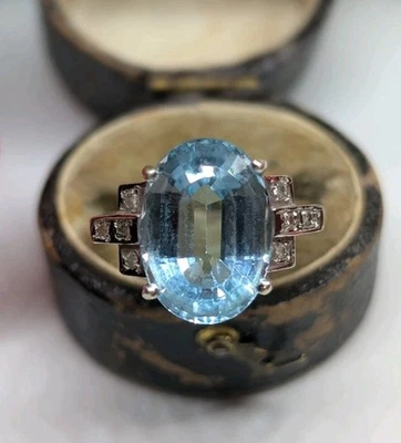 Anillo de topacio y diamantes de 18 quilates. Anillo estilo art deco cóctel declaración Foto 1 de 4