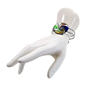 Vintage Groovy Art Swirl Bracelet Clamper Hinge Glass Costume Jewelry - Picture 1 of 5