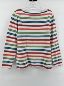 The Talbots Tee Cream Rainbow Striped Crew Neck 100% Cotton Comfortable Basic S - Picture 1 of 6