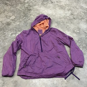 Prana Purple Anorak Windbreaker Jacket Drawstring Hood Half Zip Pullover Large - Picture 1 of 7