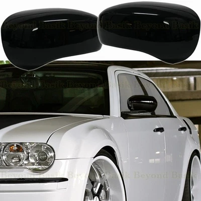 For 2005-2010 Chrysler 300 2006-2010 Charger GLOSS BLACK Mirror COVERS Overlays - Image 1 of 4
