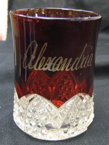 EAPG RUBY stained tumbler ALEXANDRIA IND souvenir glass - Image 1 of 1