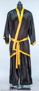 Asian Men's Karate Style Costume 3 Pc Blk/Gd Poly Satin Pant Wrap Top & Belt Lg - Picture 1 of 3