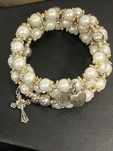 Vintage AGNUS DEI Heart Holy Wax LAMB OF GOD Religious Rosary Bracelet Italy M13 - Picture 1 of 11