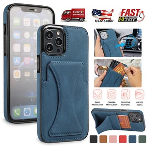 For iPhone 15 Pro Max 14 13 12 11 XR XS Magnetic Leather Wallet Card Stand Case - Picture 1 of 15