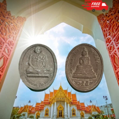 LP Para Phrommarangsi, atrás da imagem de Buda Maha, Templo Chaiy Worawihan - Imagem 1 de 4