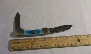  Frost Cutlery Folding Knife With Blue Bone Handle. 51/2" Double Blade.  - Picture 1 of 3