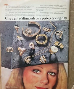 1974 DeBeers gold jewelry give a gift of diamonds ring pin Bracelet earrings ad - Picture 1 of 1