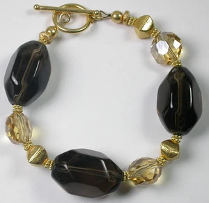 Artisan Statement Rauchquarz Kristall Armband Sterlingsilber Vermeil Handarbeit - Bild 1 von 1