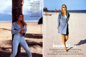 1989 Ellen von Unwerth Claudia Schiffer 6-page MAGAZINE EDITORIAL - beach blues - Picture 1 of 3
