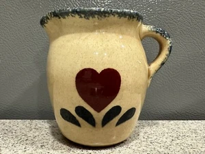 Farmhouse Pottery 4” Pitcher Blue Sponge Trim Heart Accent Excellent Condition - Picture 1 of 8