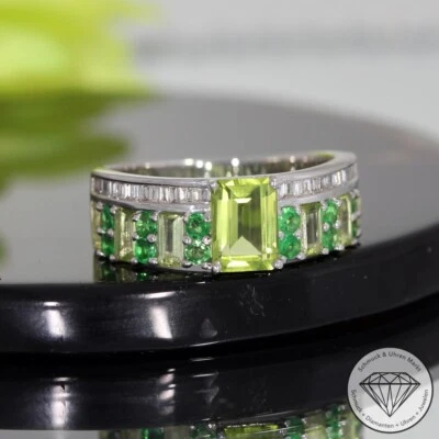Wert 2050 € Diamant Peridot Tsavorit Ring 750 18 Karat Weiß Gold xxyy - Bild 1 von 4