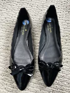 Kate Spade New York Womens Eleni Flex Black Patent Leather Flat Shoes Bow 7.5 - Picture 1 of 24