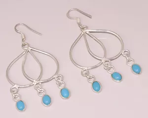 Blue Chalcedony Handmade Jewelry 925 STERLING SILVER PLATED EARRING - Picture 1 of 1