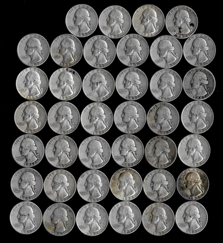 ONE ROLL OF WASHINGTON QUARTERS (1941-59)  90% SILVER (40 COINS)  LOT E18 Cover