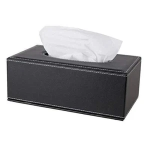 High-end Fashion PU Leather Tissue Box Holder Black with lid, Rectangular Napkin - Picture 1 of 7