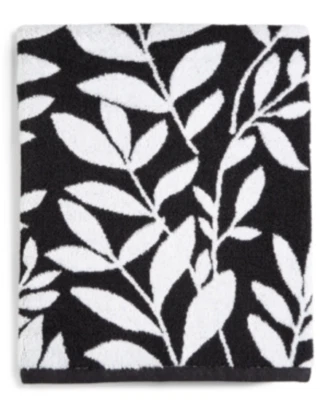 Toalla de baño de algodón botánico Charter Club Elite Fashion Leaves - negra/blanca Foto 1 de 2