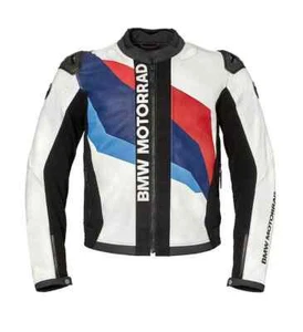 Giacca BMW da moto in pelle da uomo Giacca da moto da equitazione Bianca - Imagen 1 de 4