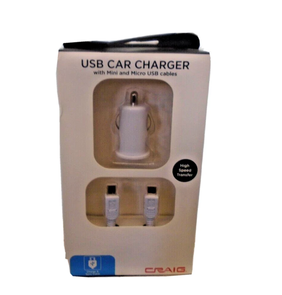 Craig USB Car Charger Mini & Micro Cables White - Image 1 of 1
