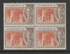 Dominica 1951 4c Brown-orange & sepia in block of four SG 124 Mnh.