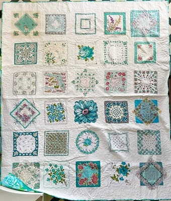 PAÑUELO VINTAGE RECIÉN HECHO A MANO QUEEN KING 89X105 GRANDE AQUA LILLY PULITZER Foto 1 de 4