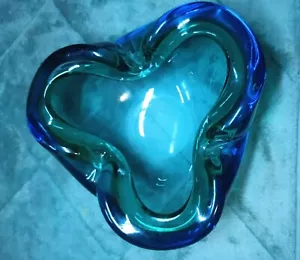 Vintage Murano STYLE Art Deco Blue Green Glass Mid-century Thick Curved Decor - Picture 1 of 18