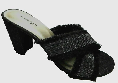 EAST 5TH Prom Size 6 Black Denim Silver Mule Heel Party Sandal Shoes NEW - Image 1 of 4