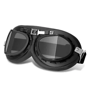 MF4568 Occhiali in Pelle Nera - Lenti da Sole - Casco Moto Scooter Vespa Vintage - Foto 1 di 7