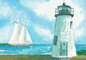 Concord Point Lighthouse & Sailboat Fridge Magnet. Chesapeake Bay MD watercolor. - Picture 1 of 1