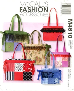 McCalls M4610 Totes Sewing Pattern Bags Purse Handbag Uncut - Picture 1 of 2