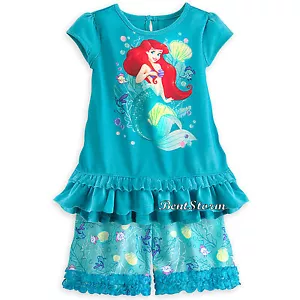 Die kleine Meerjungfrau Arielle kurz Schlaf Set für Mädchen Schlafanzug Disney Store 3 4 Neu mit Etikett - Bild 1 von 4