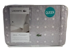 Juego de sábanas geométricas Lacoste, 100 % algodón precalo | lavanda (elige la talla) - Imagen 1 de 12