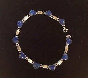 SCHÖNES BLAUES LAPISHERZEN GEFASST IN 950 STERLINGSILBER ARMBAND - Bild 1 von 9