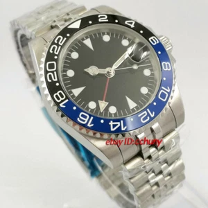 40mm cristal zafiro estéril esfera negra acero pulsera GMT automático reloj hombre - Imagen 1 de 5