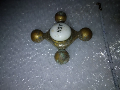 Vintage Brass Porcelain Hot Sink Knob Cover