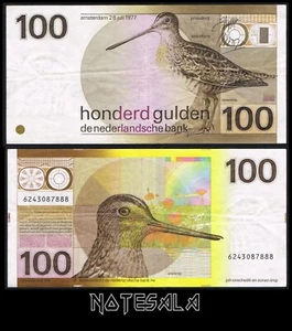 NETHERLANDS 100 GULDEN 1977 Pick-97 VF+  S/N 6243087888 - Picture 1 of 1