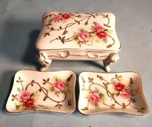 Vintage Trinket Box w/ 2 Trays Porcelain Footed Arnart Creations Japan Exquisite - Picture 1 of 9