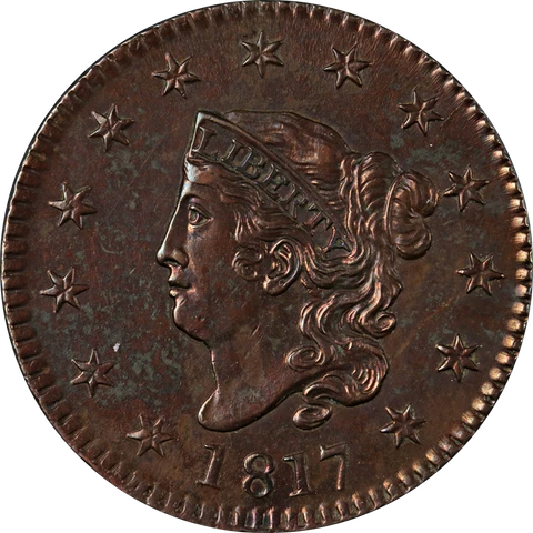 1817 Large Cent 13 Stars Choice BU N.6 R.1 Superb Eye Appeal Strong Strike Cover
