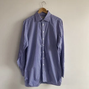Turnbull & Asser Shirt Mens Large Blue White Gingham Check Long Sleeve - Picture 1 of 15